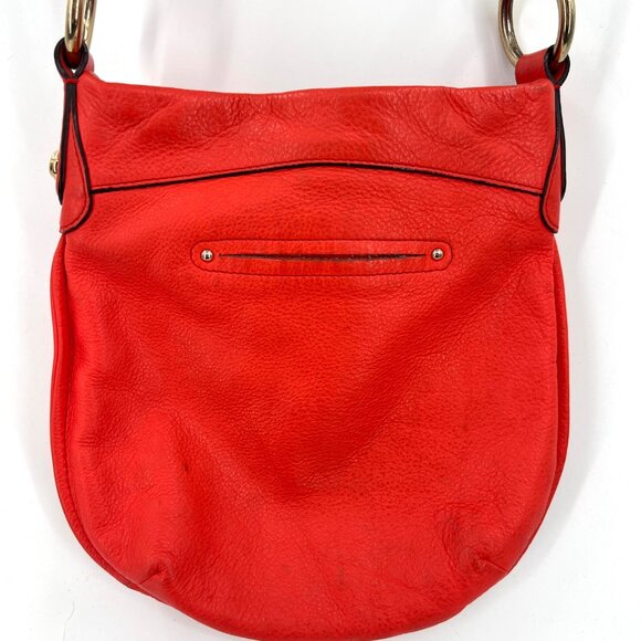Vintage B Makowsky Coral Red Pebbled Leather Crossbody LARGE gold‎ Turnlock - Picture 2 of 8